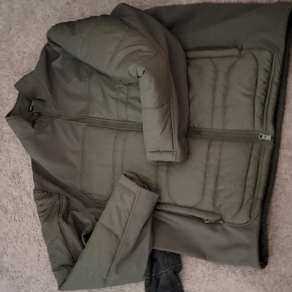 Mens Army Green Zip Puffy Fleece Jacket Size Large